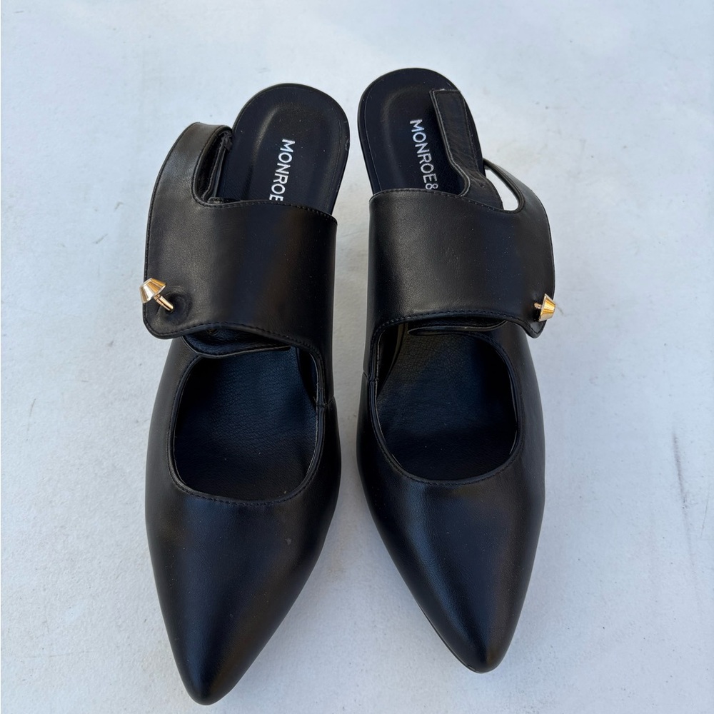 Monroe & Main Black Mules with Gold Accent